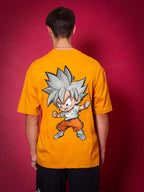 Genz-Classic Men's Orange Oversized Anime Graphic Printed Cotton T-Shirt