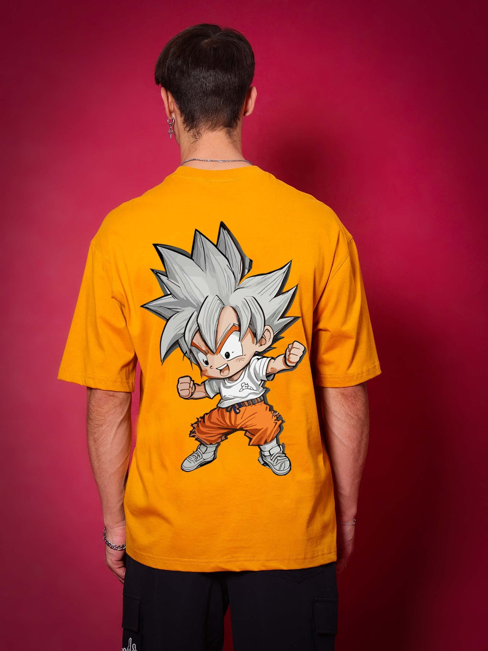 Genz-Classic Men's Orange Oversized Anime Graphic Printed Cotton T-Shirt