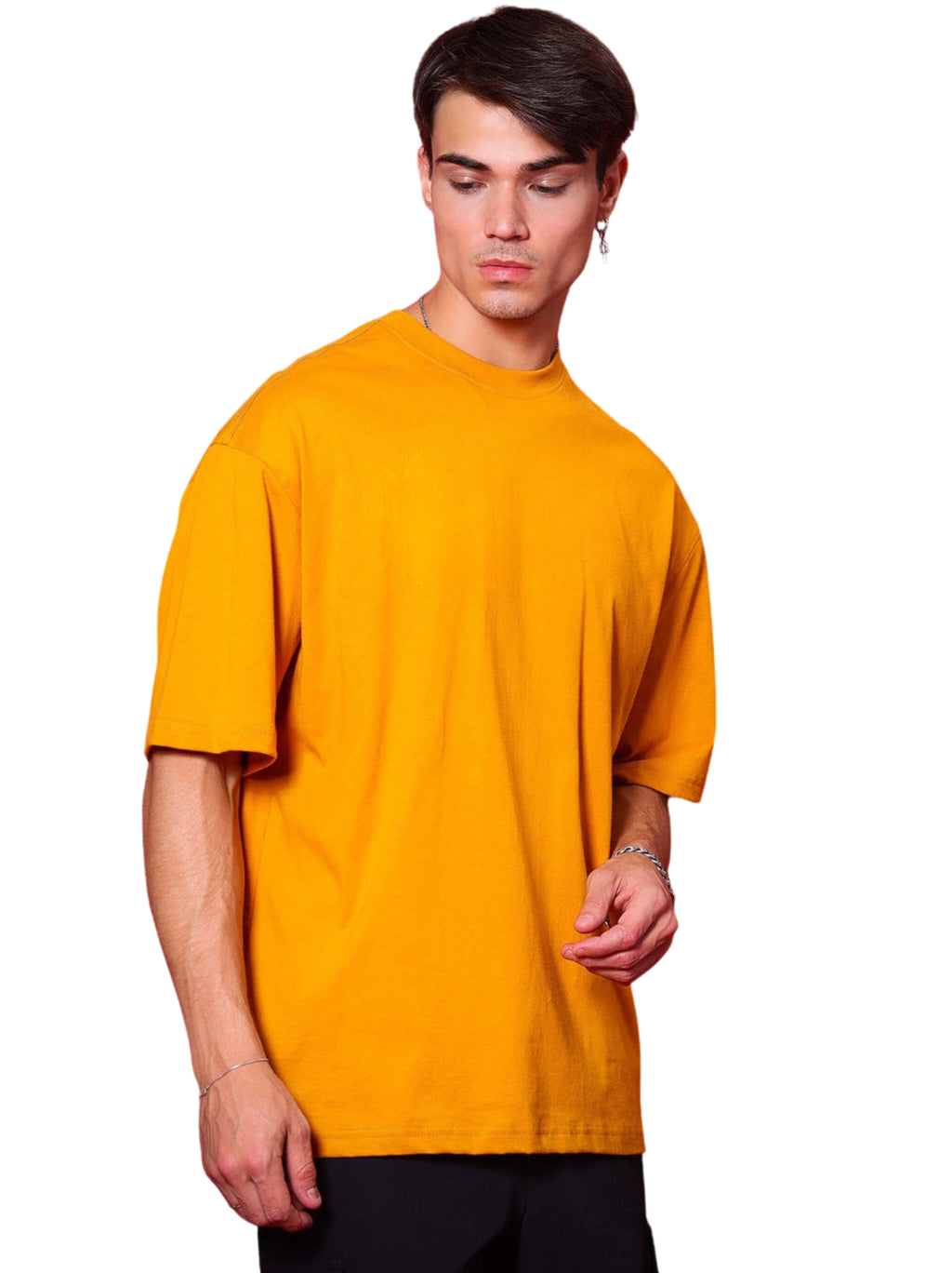 Genz-Classic Men's Orange Oversized Anime Graphic Printed Cotton T-Shirt
