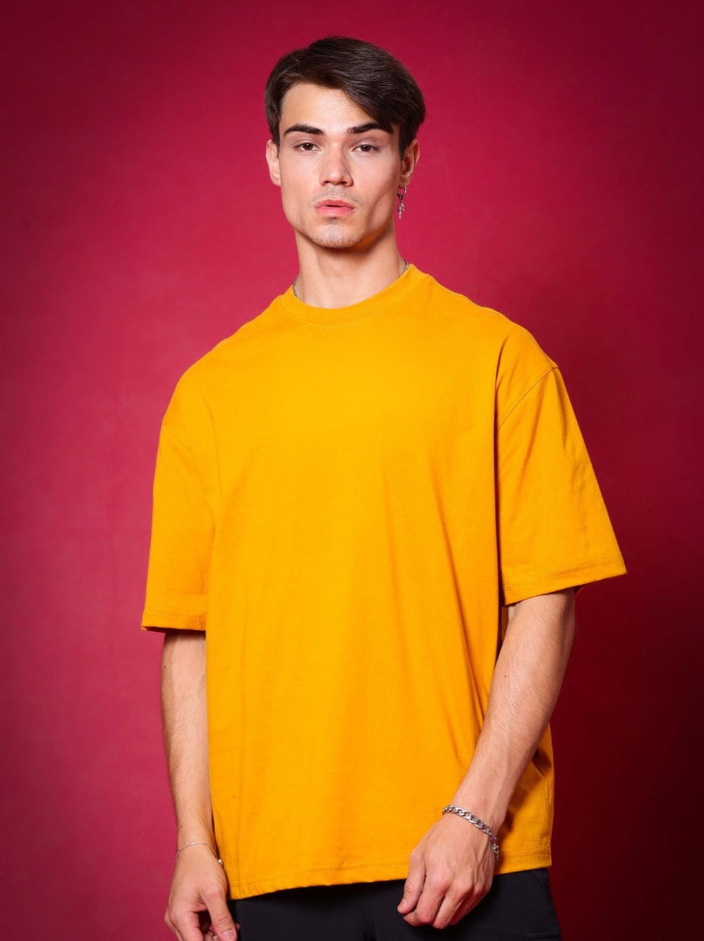 Genz-Classic Men's Orange Oversized Anime Graphic Printed Cotton T-Shirt