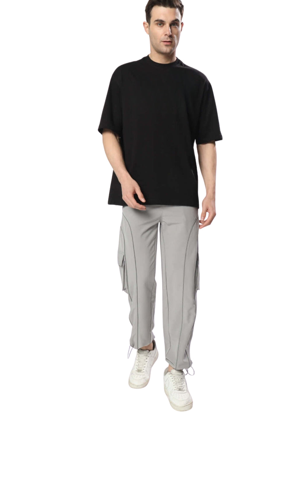 Genz-Classic Men's Black Oversized Mushroom Graphic Print Cotton T-Shirt