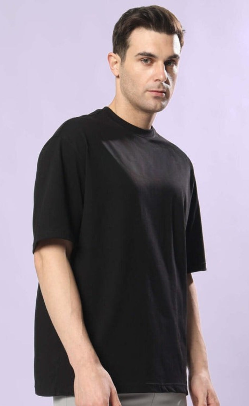 Genz-Classic Men's Black Oversized Mushroom Graphic Print Cotton T-Shirt