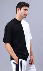 Genz-Classic Men's Black & White Oversized Butterfly Graphic Printed Cotton T-Shirt