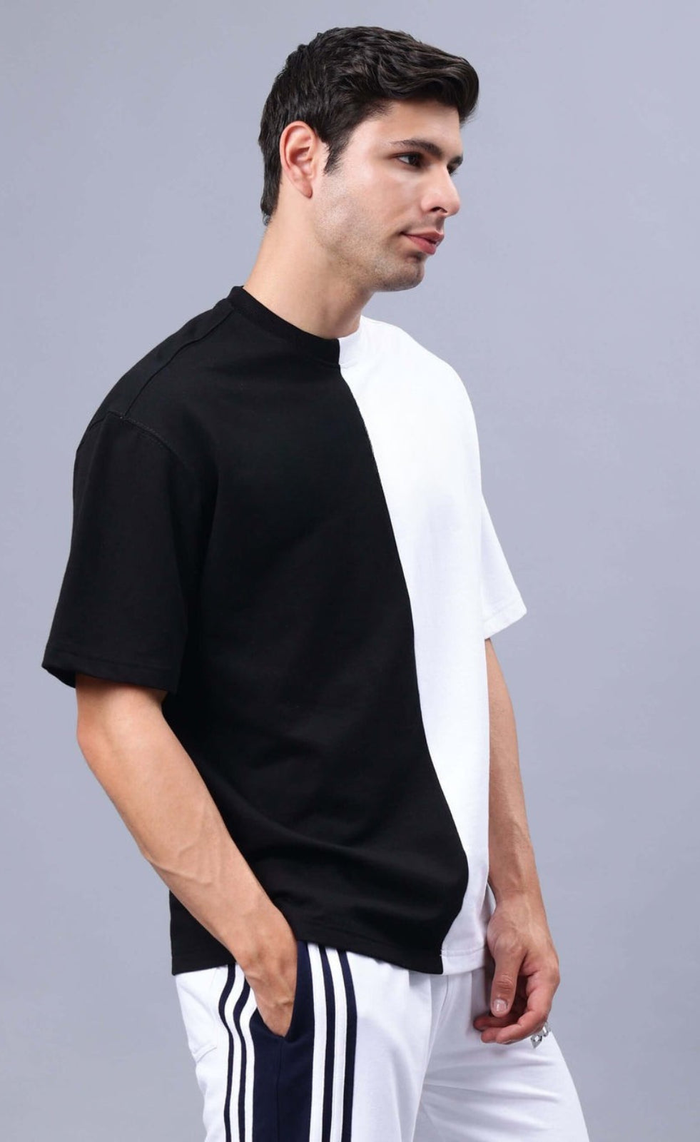 Genz-Classic Men's Black & White Oversized Butterfly Graphic Printed Cotton T-Shirt
