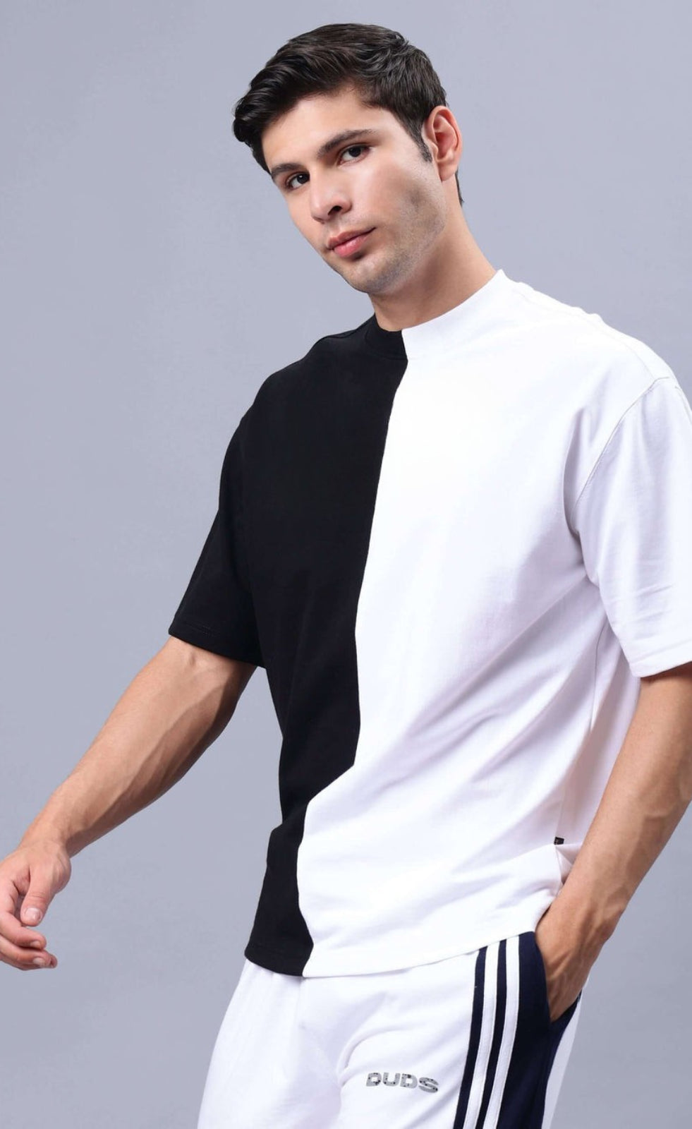 Genz-Classic Men's Black & White Oversized Butterfly Graphic Printed Cotton T-Shirt