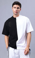 Genz-Classic Men's Black & White Oversized Butterfly Graphic Printed Cotton T-Shirt