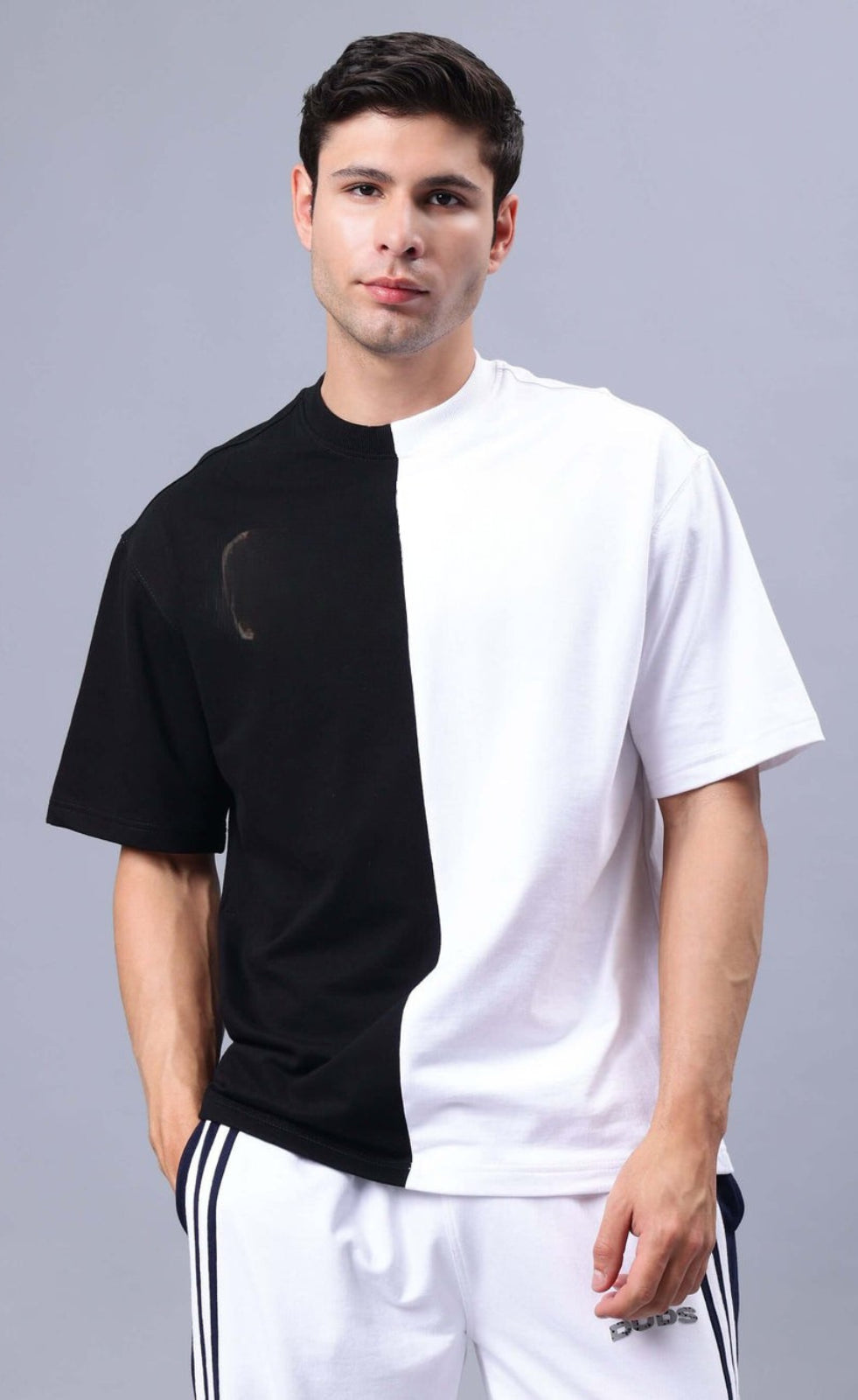 Genz-Classic Men's Black & White Oversized Butterfly Graphic Printed Cotton T-Shirt