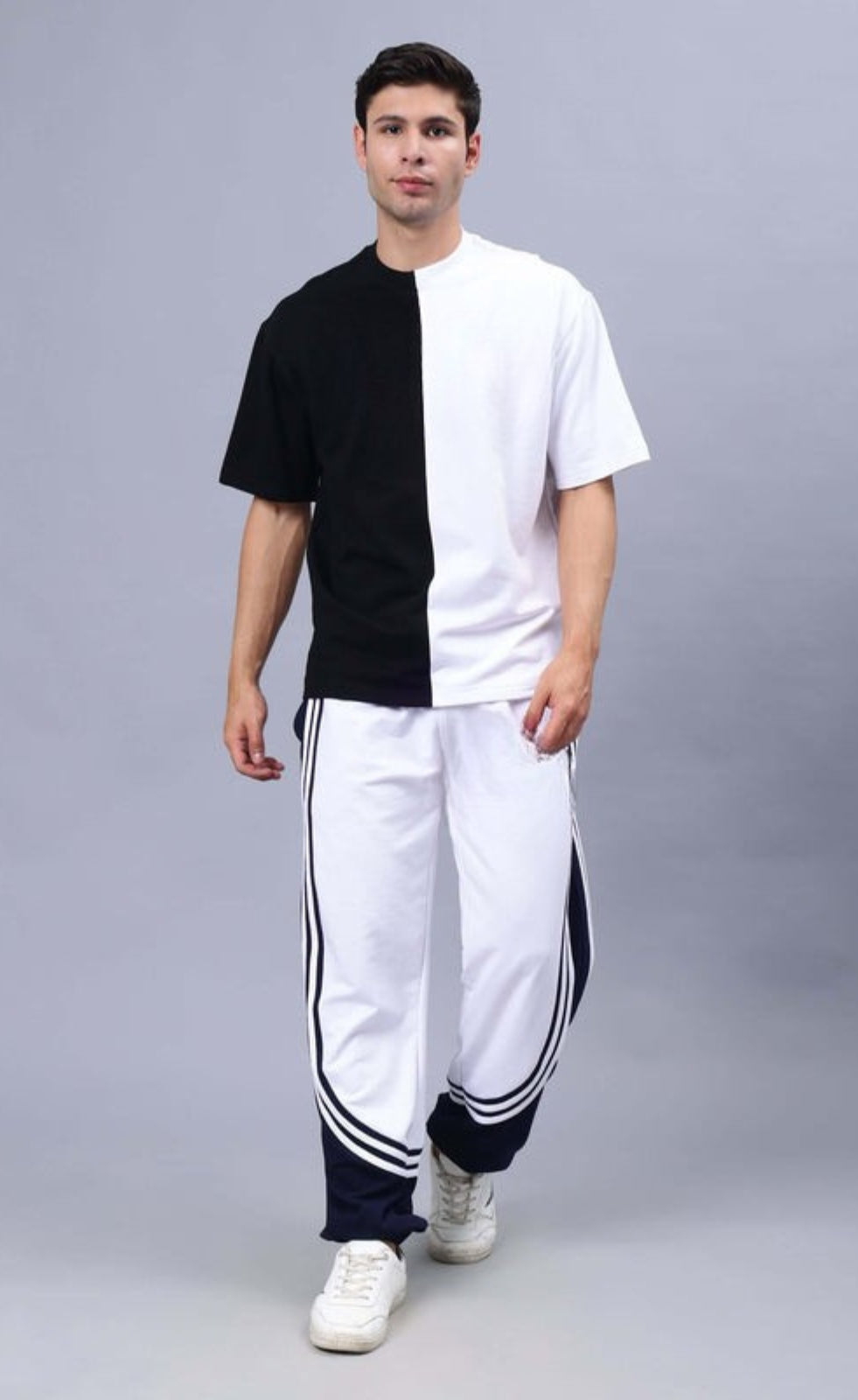 Genz-Classic Men's Black & White Oversized Butterfly Graphic Printed Cotton T-Shirt