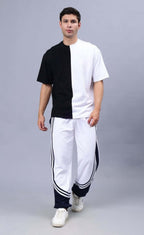 Genz-Classic Men's Black & White Oversized Butterfly Graphic Printed Cotton T-Shirt