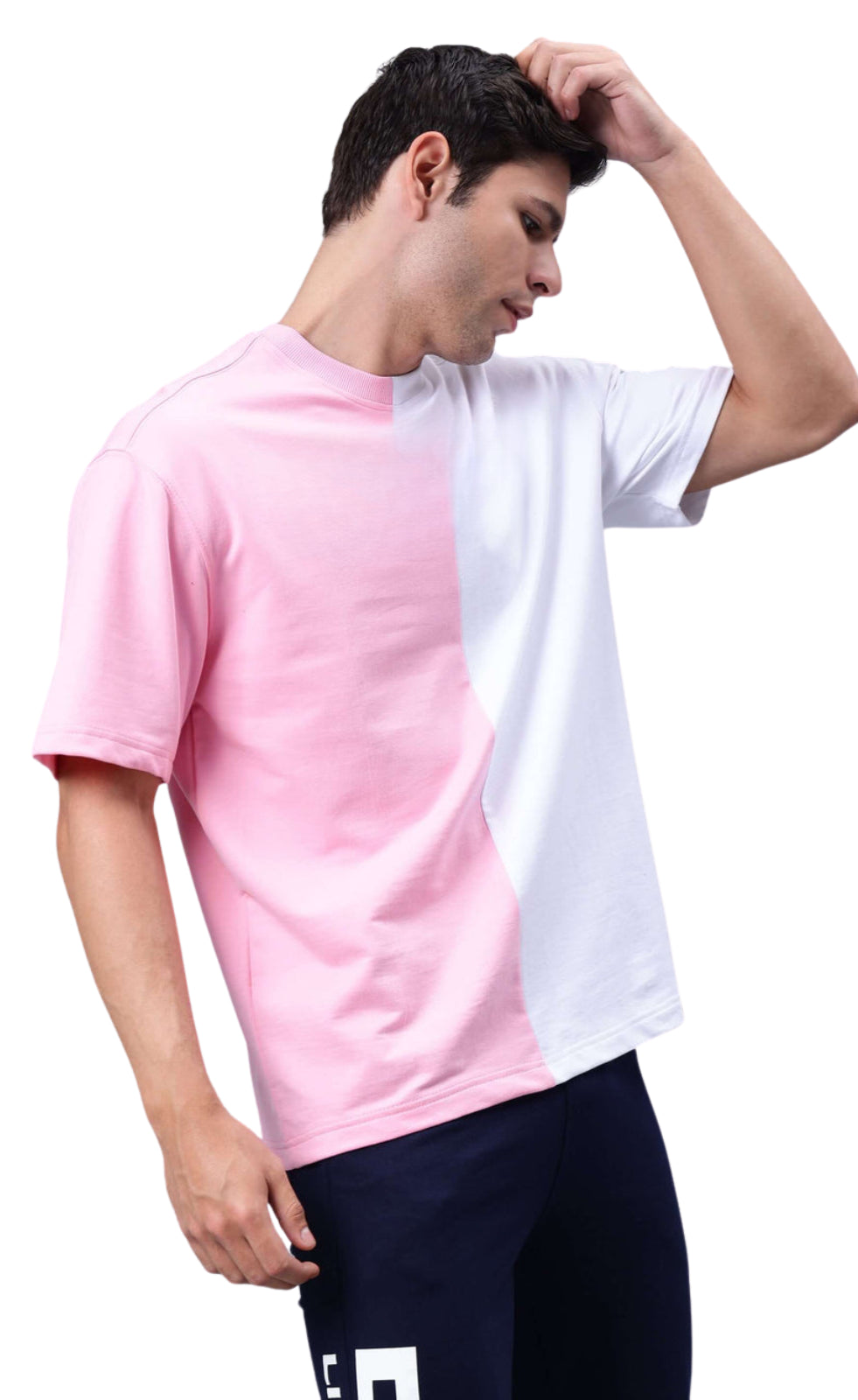 Genz-Classic Men's White & Pink Oversized Butterfly Graphic Print Cotton T-Shirt