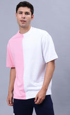 Genz-Classic Men's White & Pink Oversized Butterfly Graphic Print Cotton T-Shirt