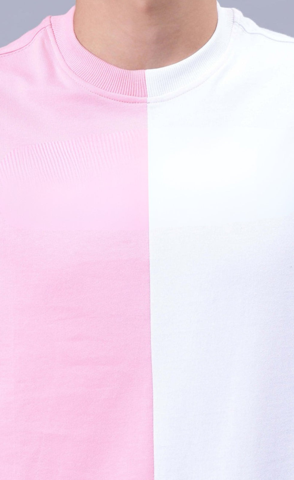 Genz-Classic Men's White & Pink Oversized Butterfly Graphic Print Cotton T-Shirt