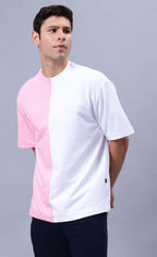 Genz-Classic Men's White & Pink Oversized Butterfly Graphic Print Cotton T-Shirt