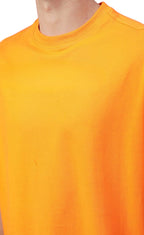 Genz-Classic Men's Orange Oversized Courage Cartoon Graphic Print Cotton T-Shirt