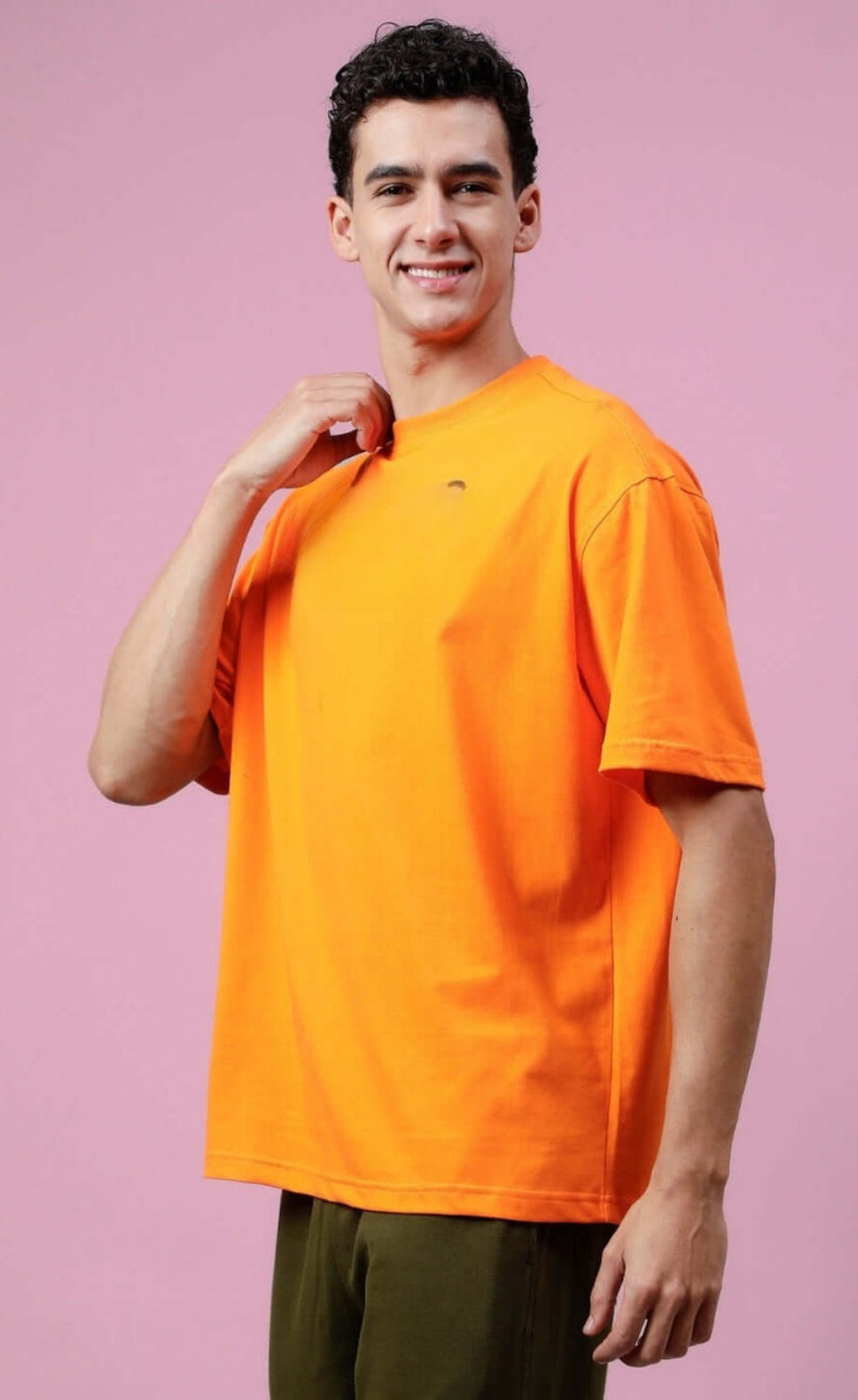 Genz-Classic Men's Orange Oversized Courage Cartoon Graphic Print Cotton T-Shirt
