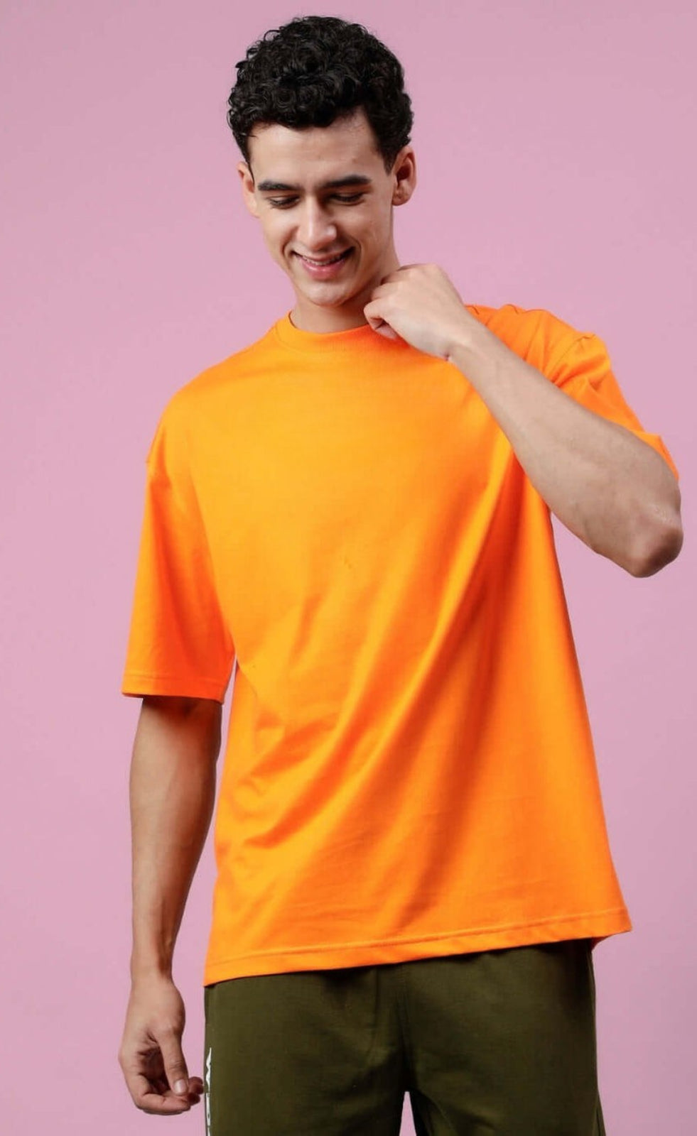 Genz-Classic Men's Orange Oversized Courage Cartoon Graphic Print Cotton T-Shirt