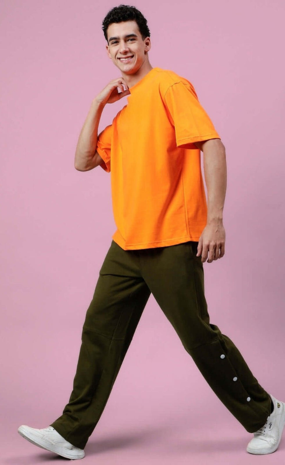 Genz-Classic Men's Orange Oversized Courage Cartoon Graphic Print Cotton T-Shirt