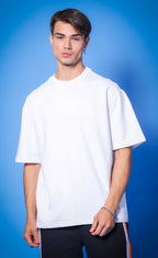 Genz-Classic Men's White Oversized Black Panther Graphic Print Cotton T-Shirt
