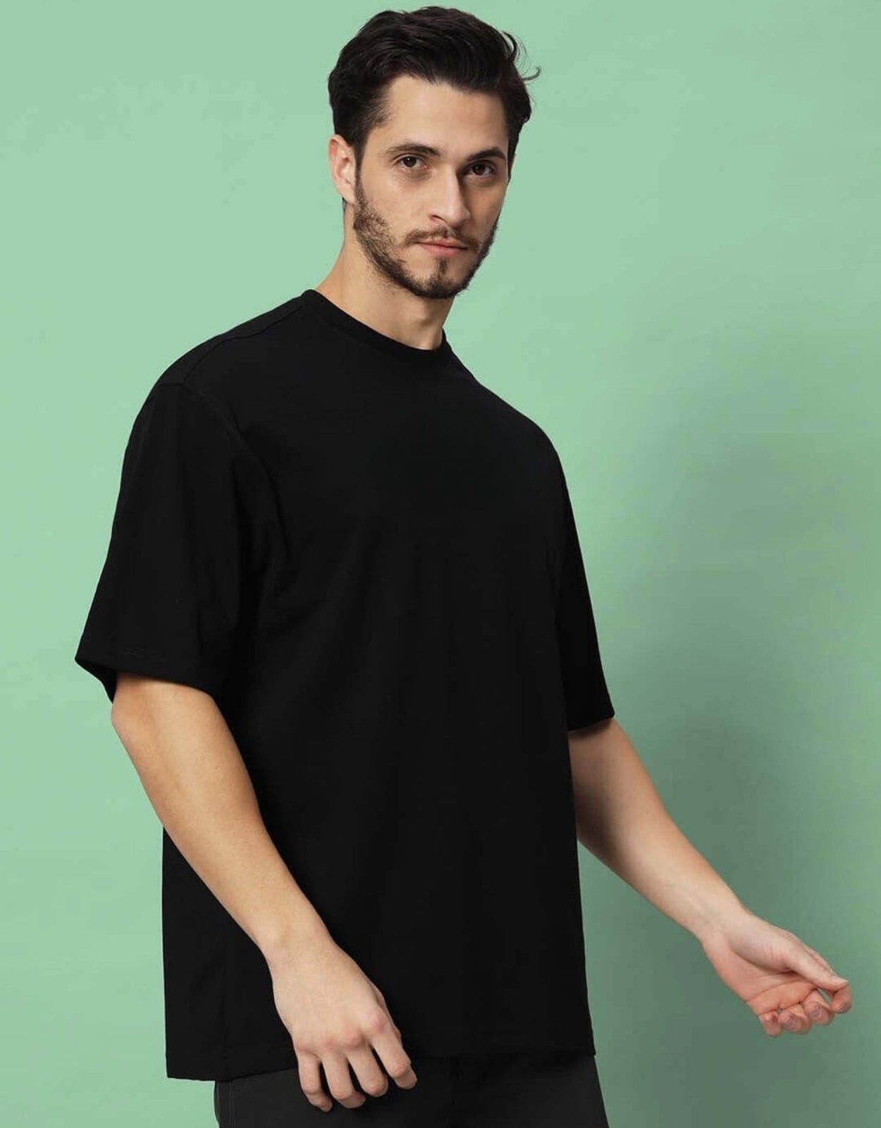 Genz-Classic Men's Black Oversized Snake Graphic Printed Cotton T-Shirt