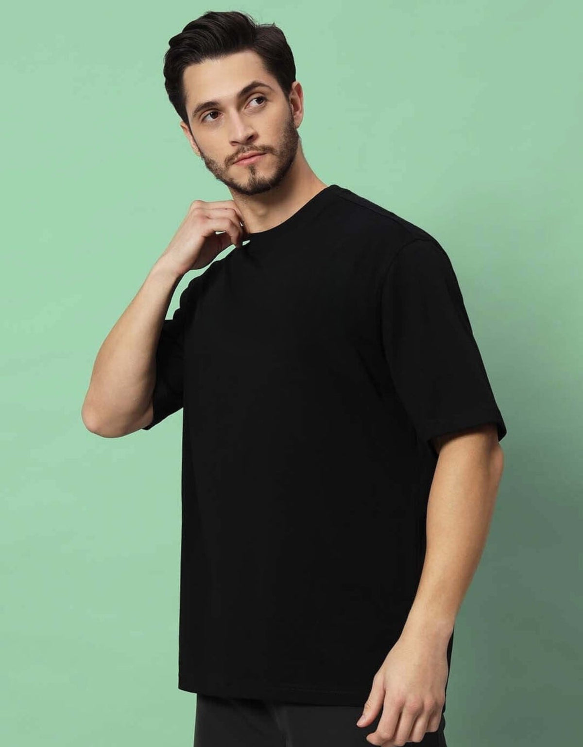 Genz-Classic Men's Black Oversized Snake Graphic Printed Cotton T-Shirt