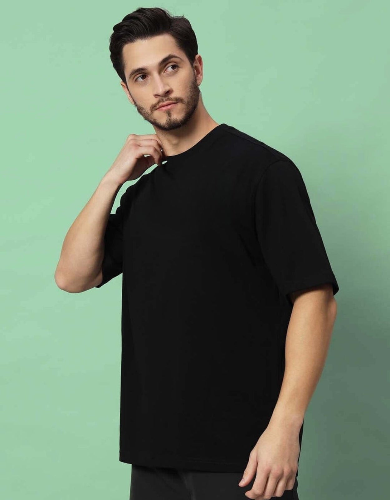 Genz-Classic Men's Black Oversized Snake Graphic Printed Cotton T-Shirt