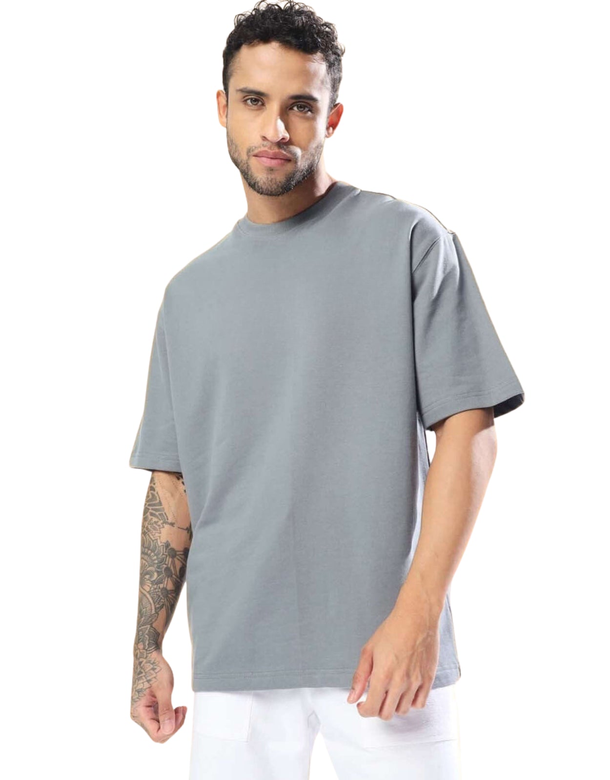 Genz-Classic Men's Grey Oversized Back Graphic Printed Cotton T-Shirt – Only Hope Remains Edition