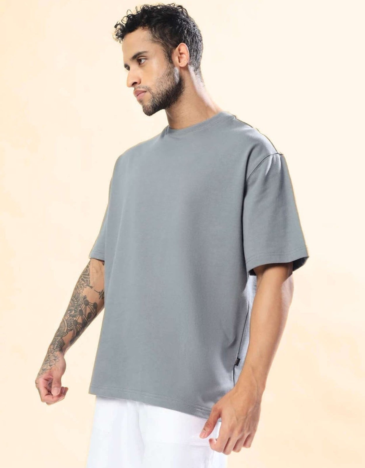 Genz-Classic Men's Grey Oversized Back Graphic Printed Cotton T-Shirt – Only Hope Remains Edition
