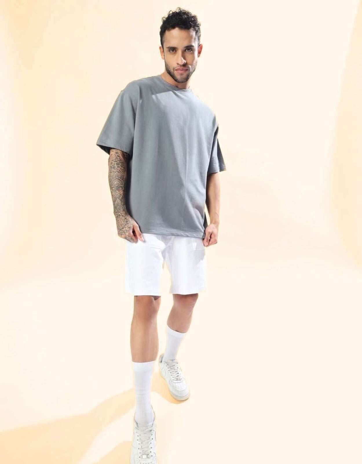 Genz-Classic Men's Grey Oversized Back Graphic Printed Cotton T-Shirt – Only Hope Remains Edition