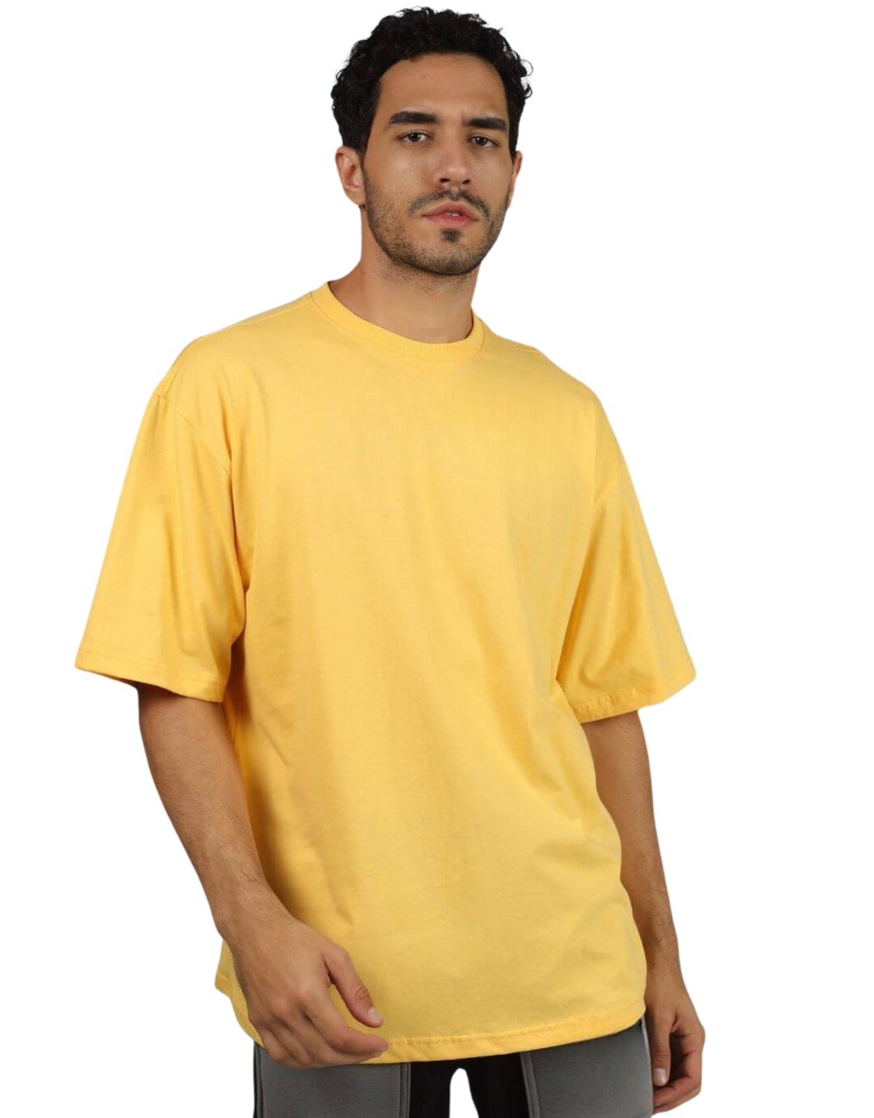 Genz-Classic Men's Yellow Oversized Defend Your Excuses Graphic Print Cotton T-Shirt