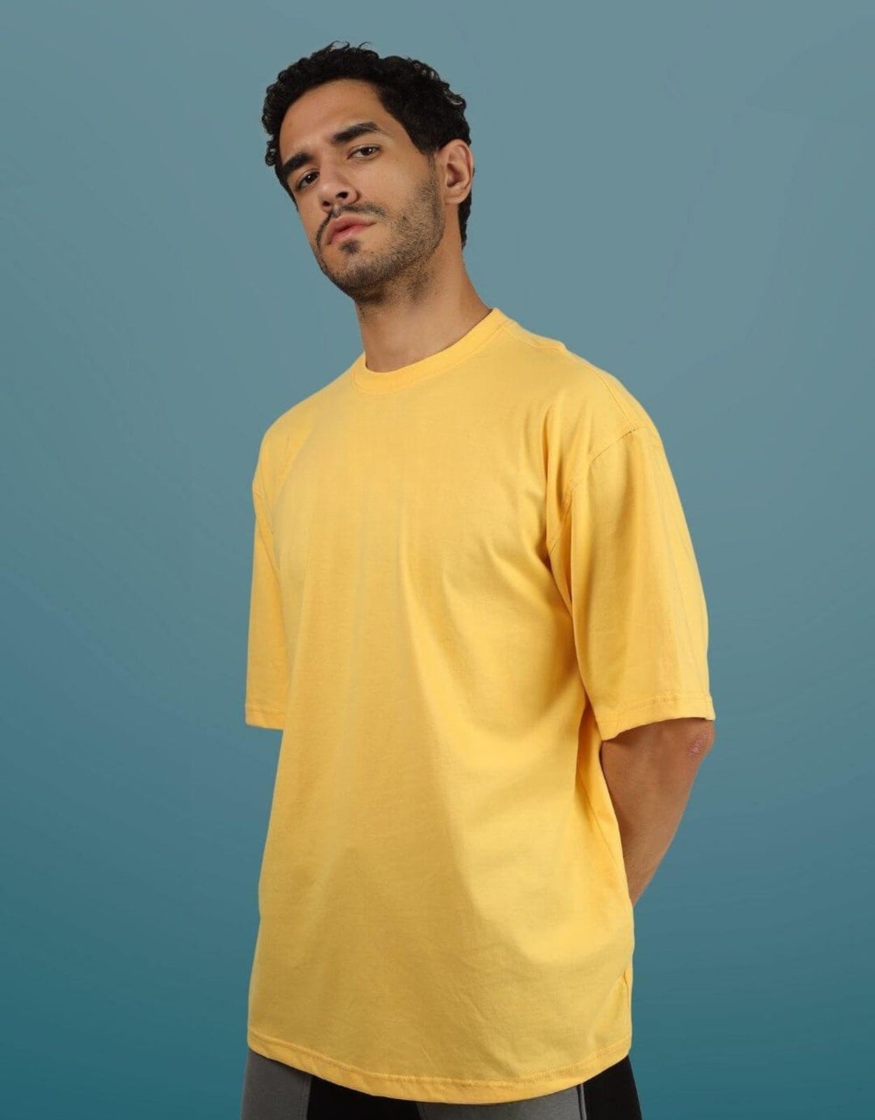 Genz-Classic Men's Yellow Oversized Defend Your Excuses Graphic Print Cotton T-Shirt