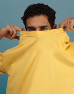 Genz-Classic Men's Yellow Oversized Defend Your Excuses Graphic Print Cotton T-Shirt