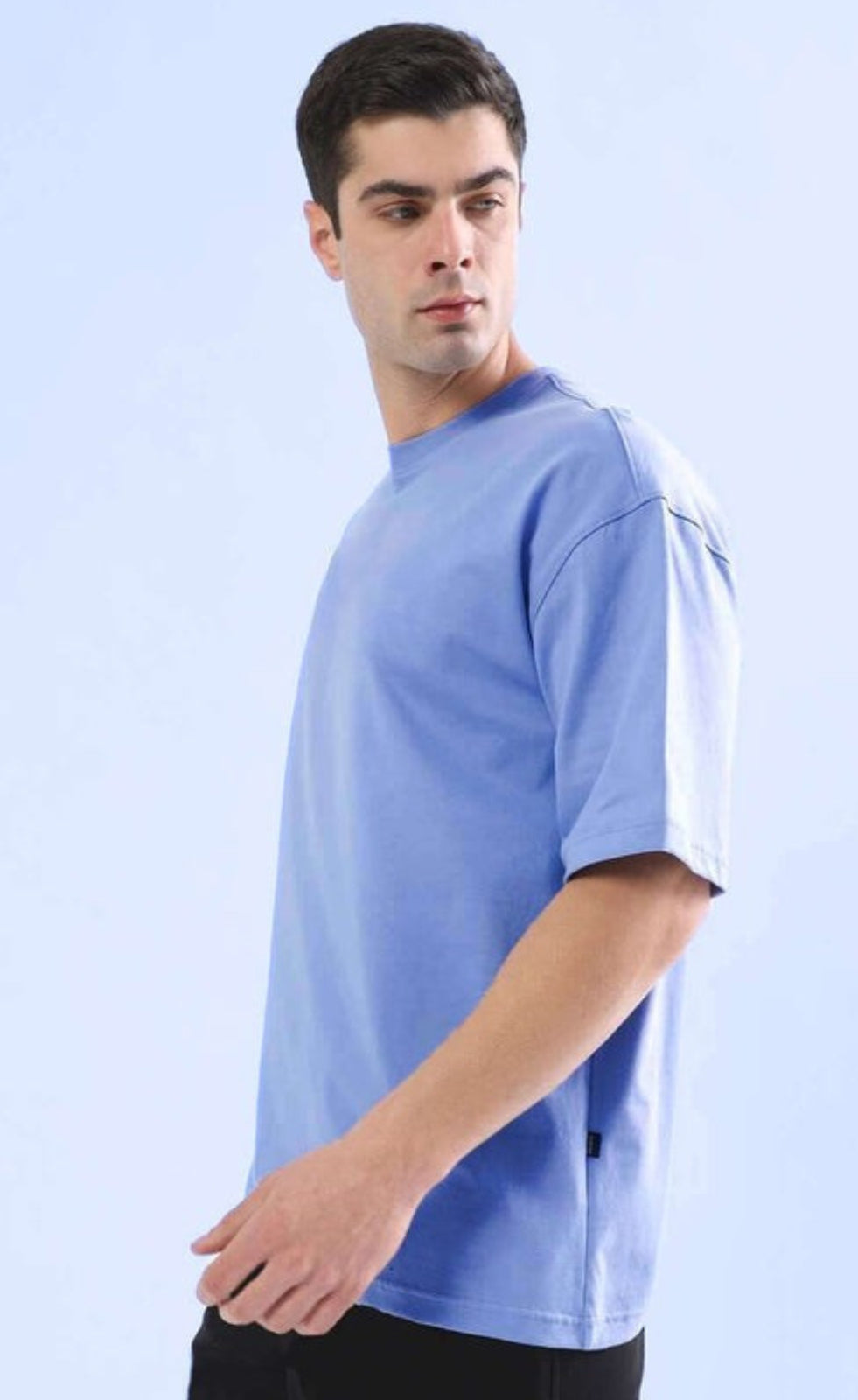 Genz-Classic Men's Sky Blue Oversized Solid Cotton T-Shirt