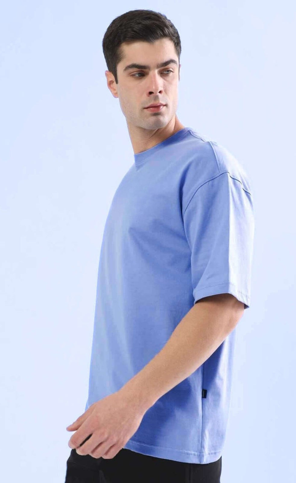 Genz-Classic Men's Sky Blue Oversized Solid Cotton T-Shirt