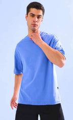 Genz-Classic Men's Sky Blue Oversized Solid Cotton T-Shirt