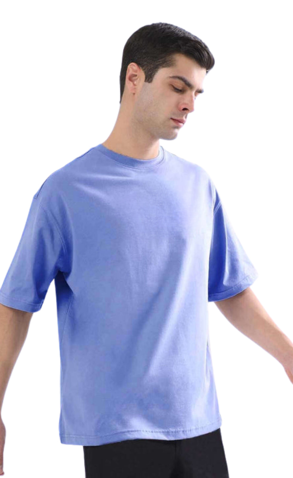 Genz-Classic Men's Sky Blue Oversized Solid Cotton T-Shirt