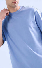 Genz-Classic Men's Sky Blue Oversized Solid Cotton T-Shirt