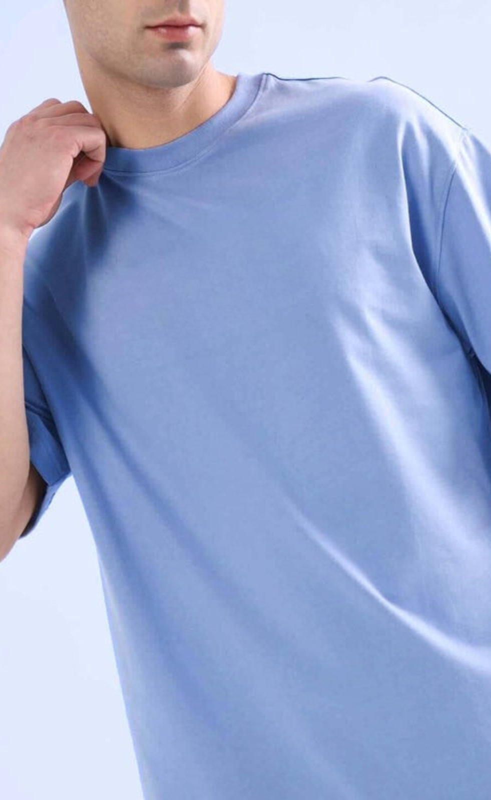 Genz-Classic Men's Sky Blue Oversized Solid Cotton T-Shirt
