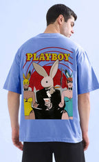 Genz-Classic Men's Sky Blue Oversized Solid Cotton T-Shirt