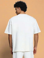 Genz-Classic Men's Off White Oversized Solid Cotton T-Shirt