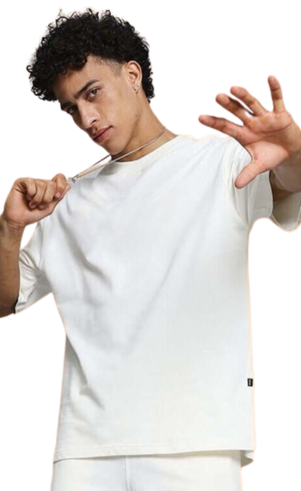 Genz-Classic Men's Off White Oversized Solid Cotton T-Shirt