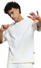 Genz-Classic Men's Off White Oversized Solid Cotton T-Shirt