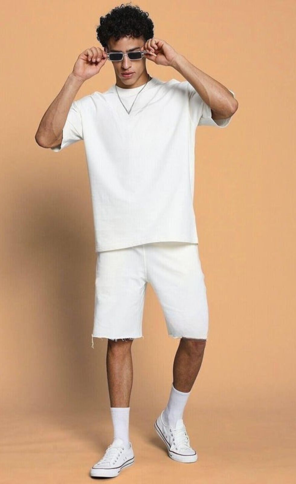 Genz-Classic Men's Off White Oversized Solid Cotton T-Shirt