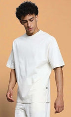 Genz-Classic Men's Off White Oversized Solid Cotton T-Shirt