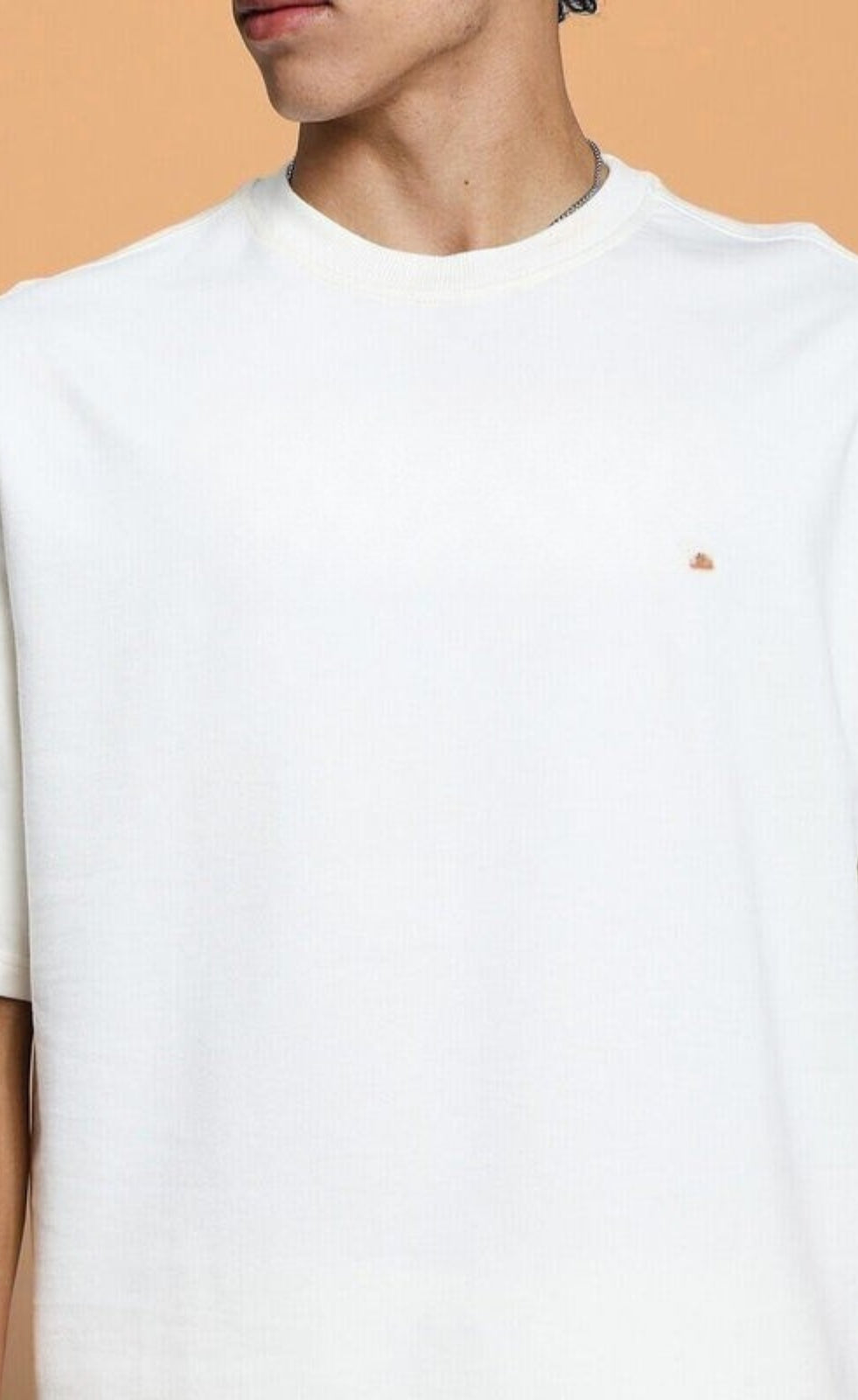 Genz-Classic Men's Off White Oversized Solid Cotton T-Shirt