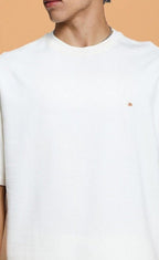 Genz-Classic Men's Off White Oversized Solid Cotton T-Shirt