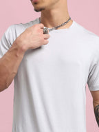 Genz-Classic Men's Light Grey Solid Cotton T-Shirt