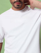 Genz-Classic Men's White Oversized Paisley Graphic Print Cotton T-Shirt