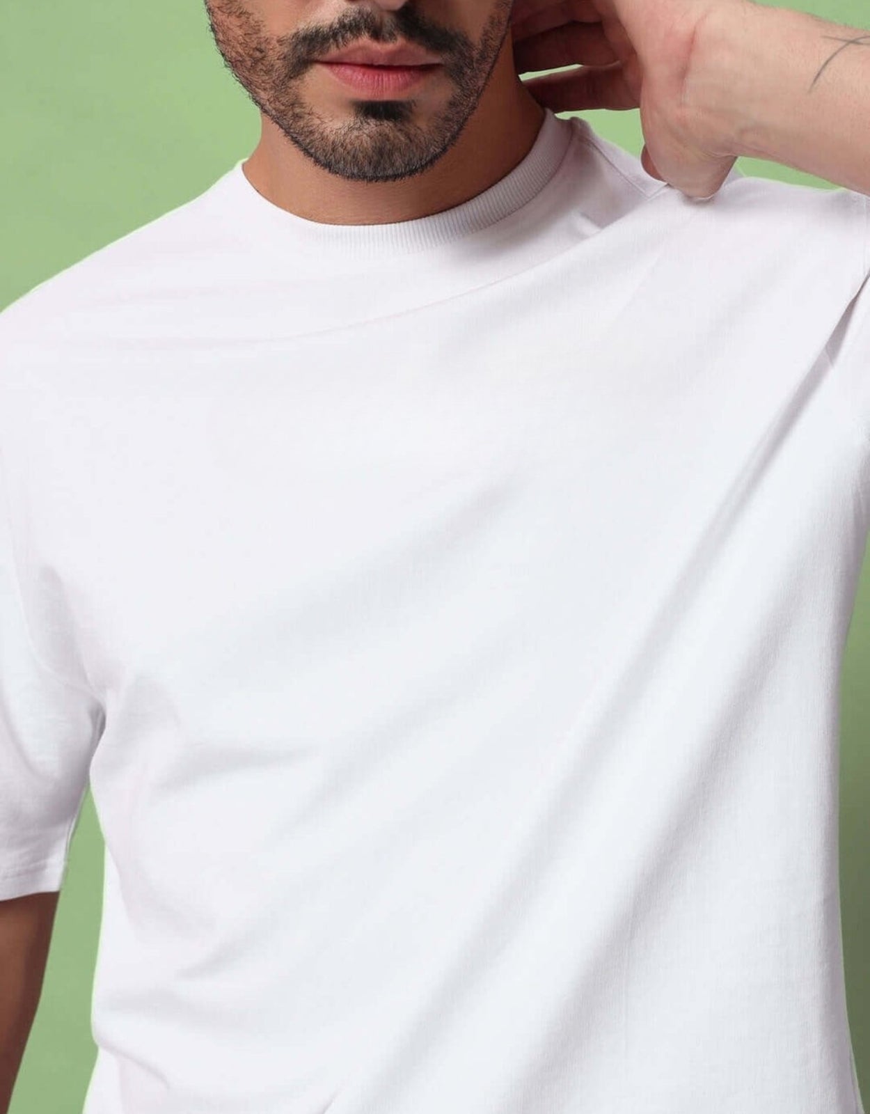 Genz-Classic Men's White Oversized Paisley Graphic Print Cotton T-Shirt