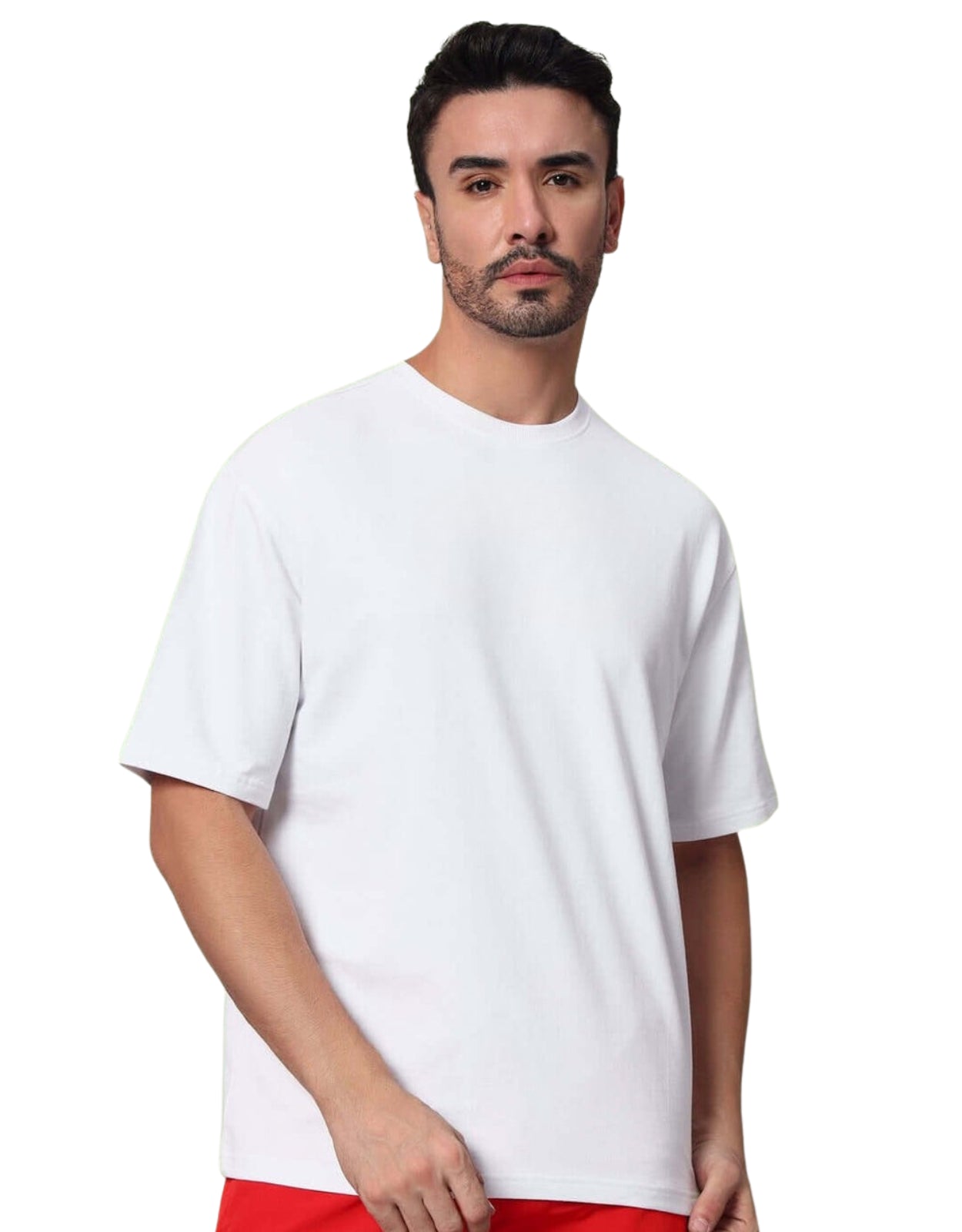 Genz-Classic Men's White Oversized Paisley Graphic Print Cotton T-Shirt