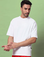 Genz-Classic Men's White Oversized Paisley Graphic Print Cotton T-Shirt